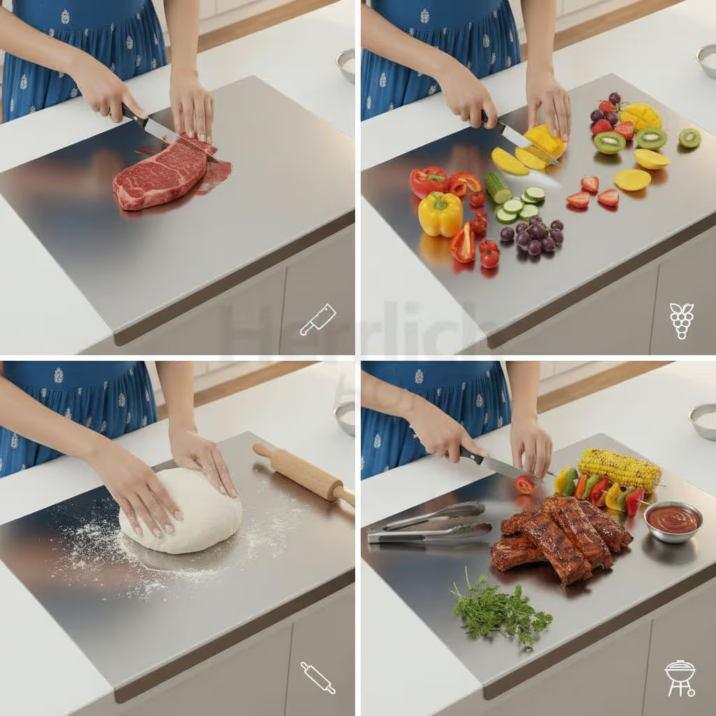 Hygienic Stainless Steel Chopping Board (42x32cm) + FREE Rolling Pin