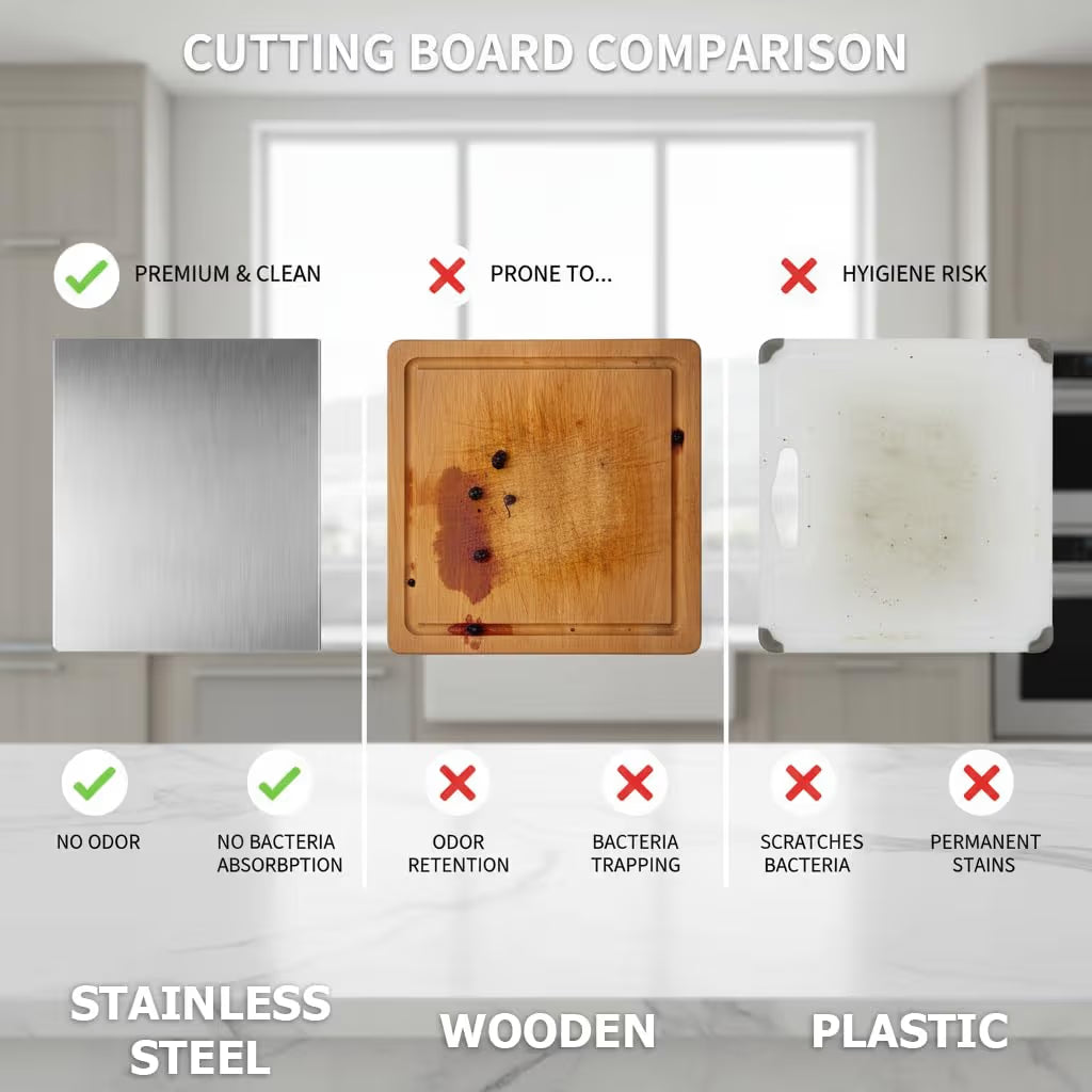 Hygienic Stainless Steel Chopping Board (42x32cm) + FREE Rolling Pin