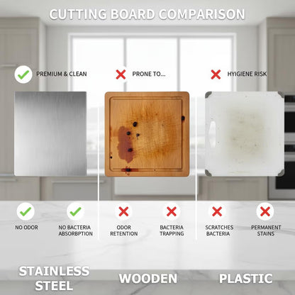Hygienic Stainless Steel Chopping Board (42x32cm) + FREE Rolling Pin