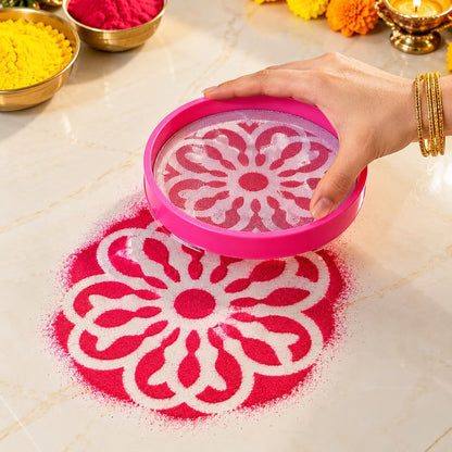 All in 1 Rangoli Making Kit |Tool, Stencils, Dabbe, chhalni, Colour Powder etc..