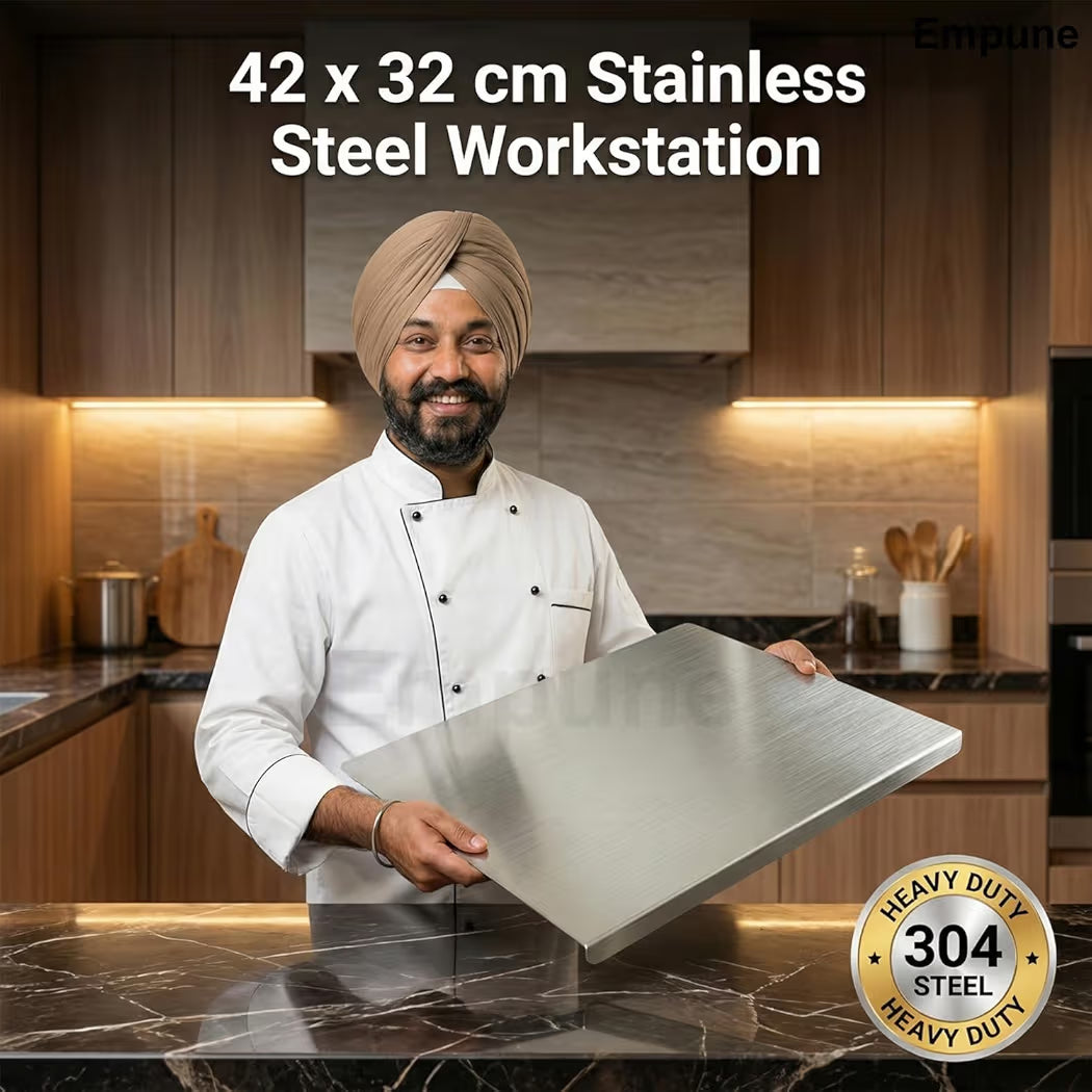 Hygienic Stainless Steel Chopping Board (42x32cm) + FREE Rolling Pin