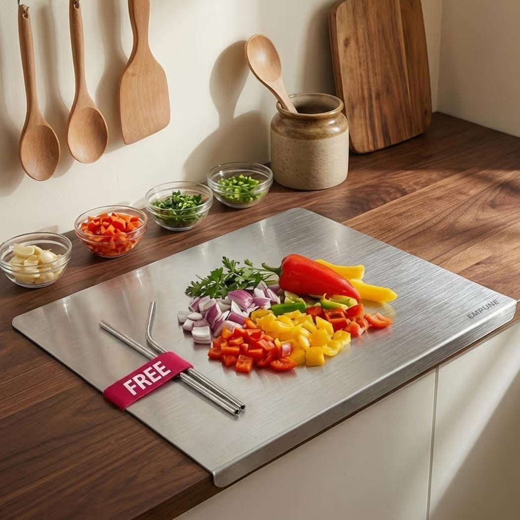 Hygienic Stainless Steel Chopping Board (42x32cm) + FREE Rolling Pin