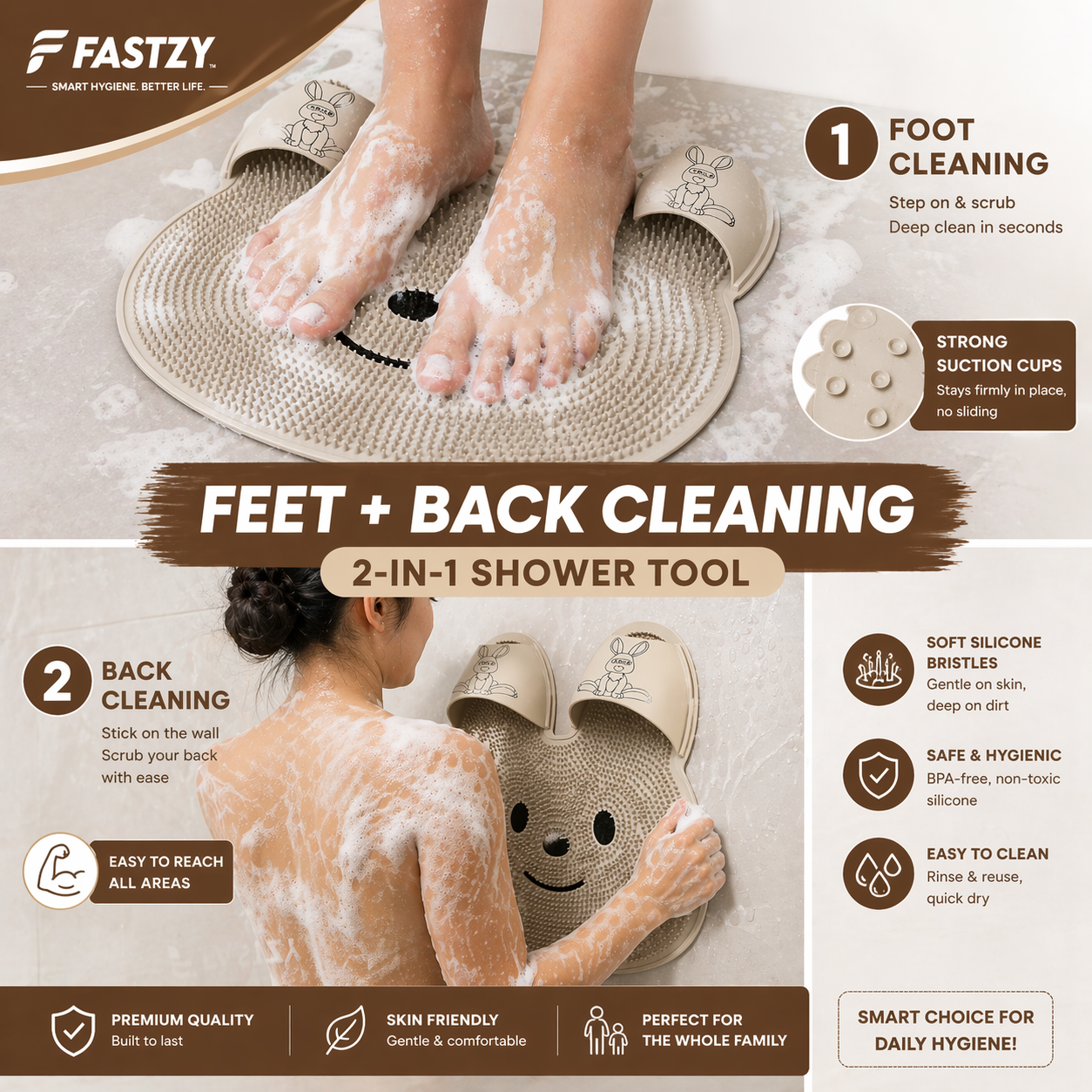 Silicone Multiuse Bath Scrubber With Integrated Slipper Design