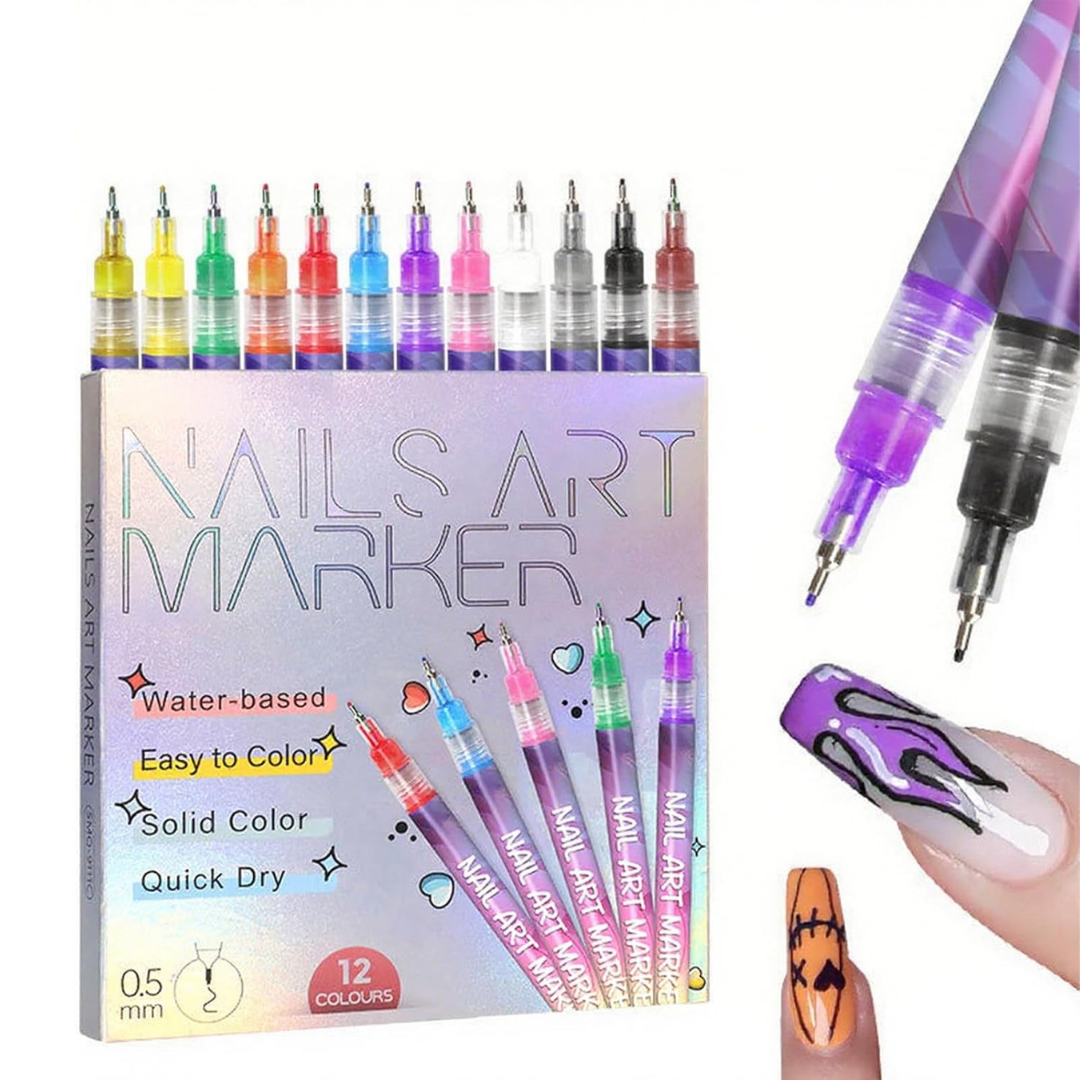 NailPro™ 12-Color Precision Nail Art Pen Set – Salon Style at Home