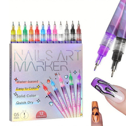 NailPro™ 12-Color Precision Nail Art Pen Set – Salon Style at Home