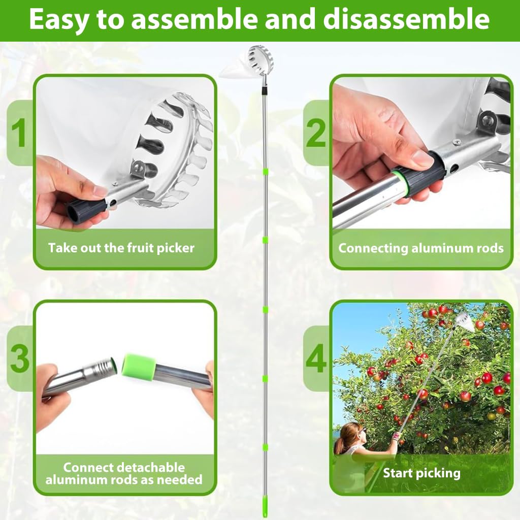 Telescopic Fruit Picker Tool with Catch Basket & Extendable Handle