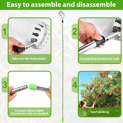 Telescopic Fruit Picker Tool with Catch Basket & Extendable Handle