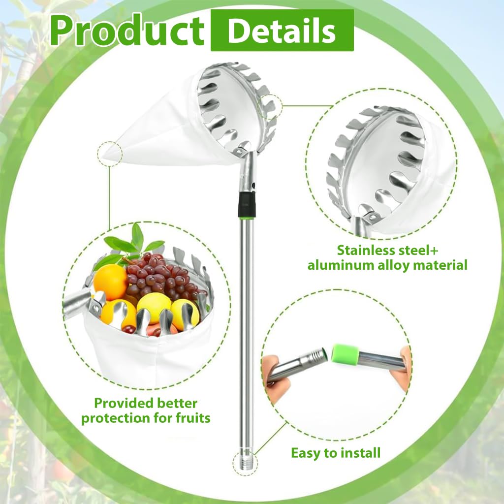 Telescopic Fruit Picker Tool with Catch Basket & Extendable Handle