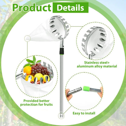Telescopic Fruit Picker Tool with Catch Basket & Extendable Handle