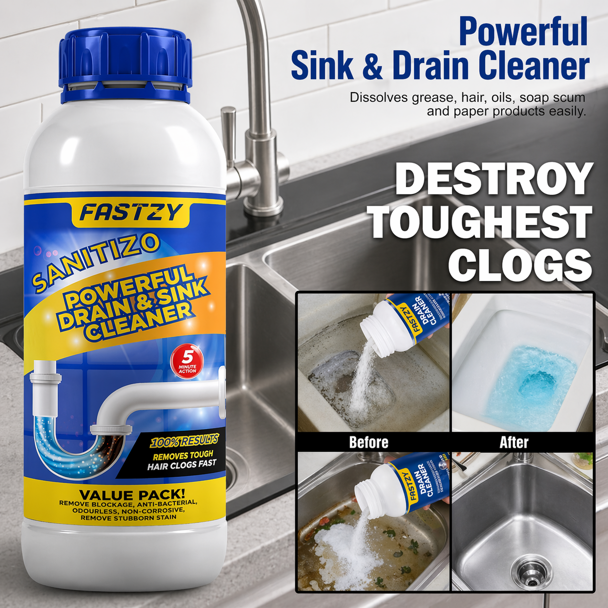 Fastzy™ Powerful Drain & Sink Cleaning Powder (Pack of 4)