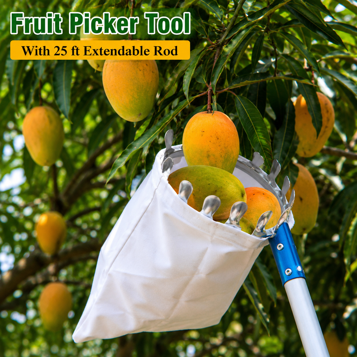Telescopic Fruit Picker Tool with Catch Basket & Extendable Handle