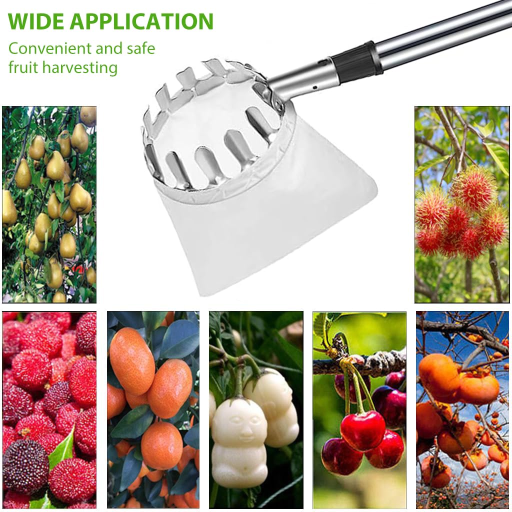 Telescopic Fruit Picker Tool with Catch Basket & Extendable Handle