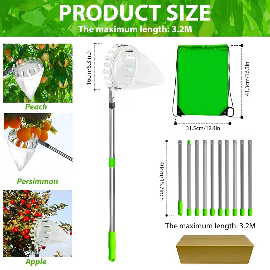 Telescopic Fruit Picker Tool with Catch Basket & Extendable Handle