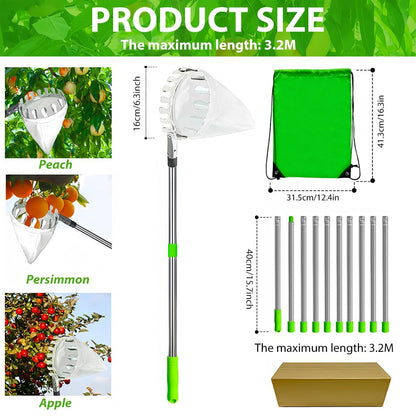 Telescopic Fruit Picker Tool with Catch Basket & Extendable Handle