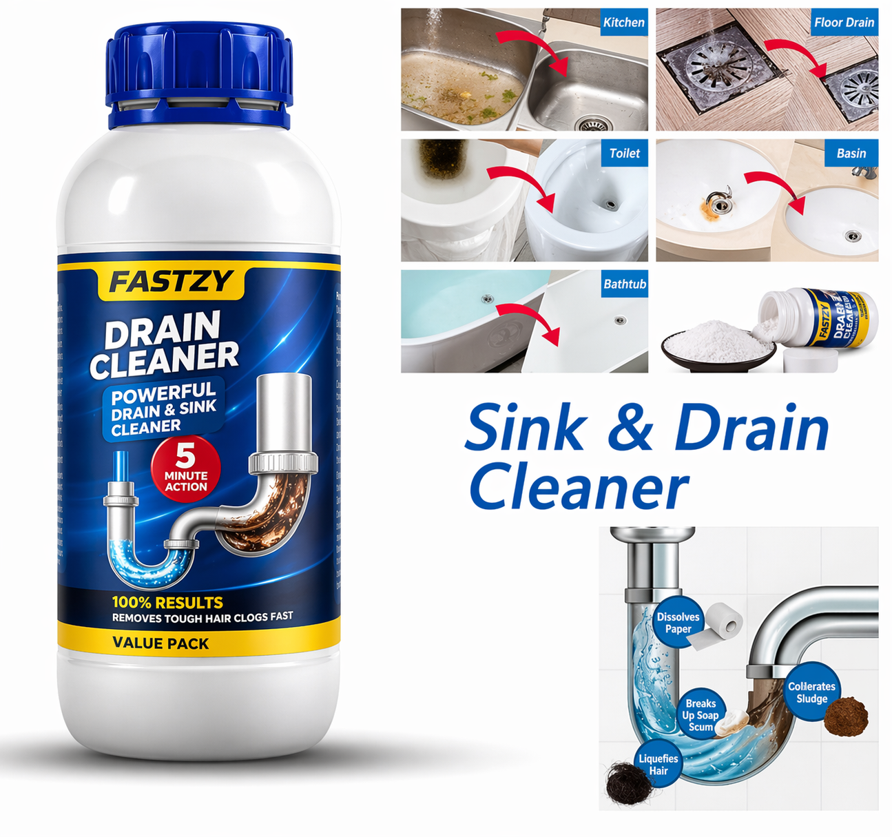Fastzy™ Powerful Drain & Sink Cleaning Powder (Pack of 4)