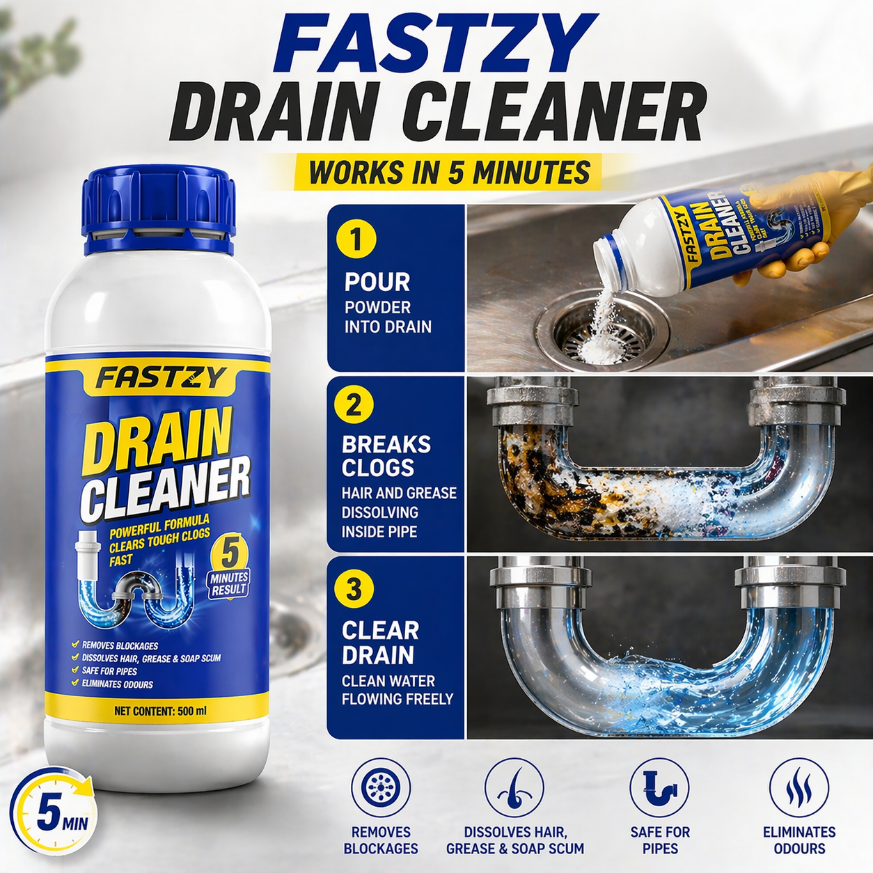Fastzy™ Powerful Drain & Sink Cleaning Powder (Pack of 4)