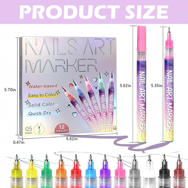 NailPro™ 12-Color Precision Nail Art Pen Set – Salon Style at Home